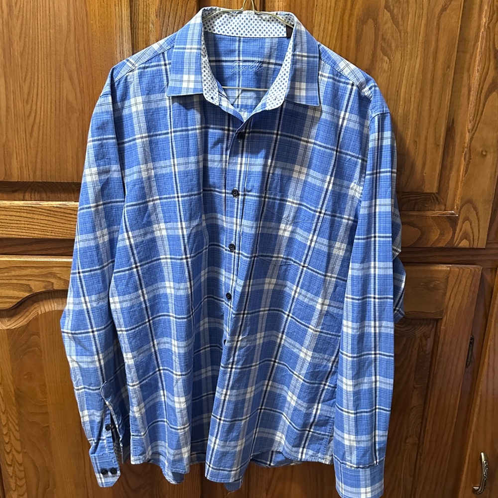 Blue Plaid Men's Shirt‎ Size XL Tasso Elba 100% Cotton